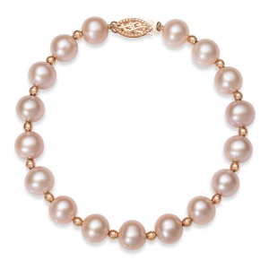 Pink Cultured Freshwater Pearl Beaded Bracelet in 14k Rose Gold Photo