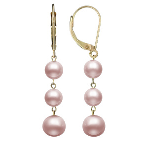 Pink Cultured Freshwater Pearl Trio Drop Earrings in 14K Yellow Gold Photo