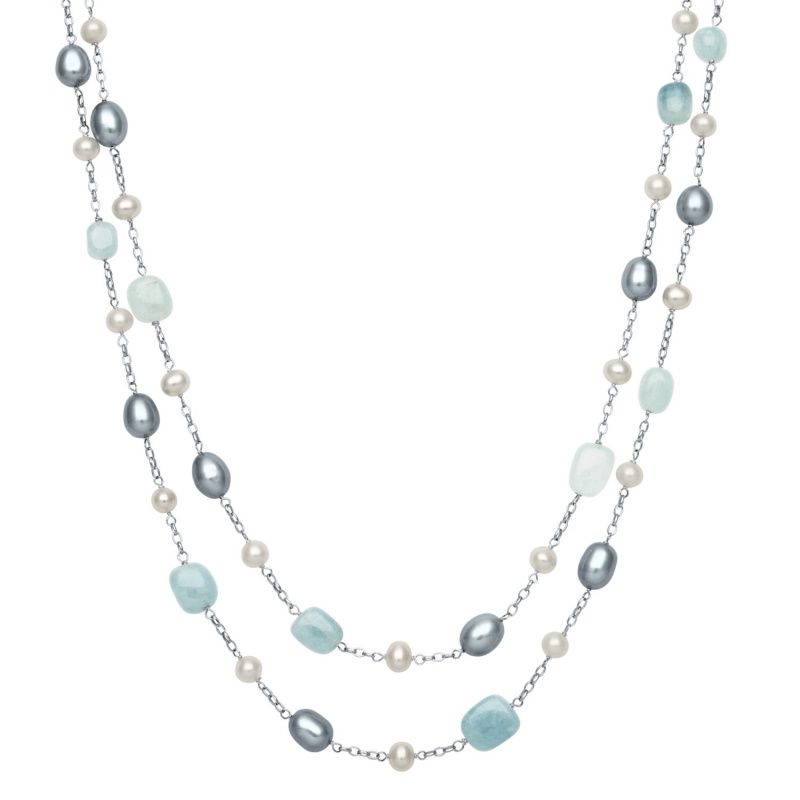 Simulated Aquamarine and White Lab-Created Sapphire Station Necklace in  Sterling Silver with 18K Gold Plate | Zales Outlet