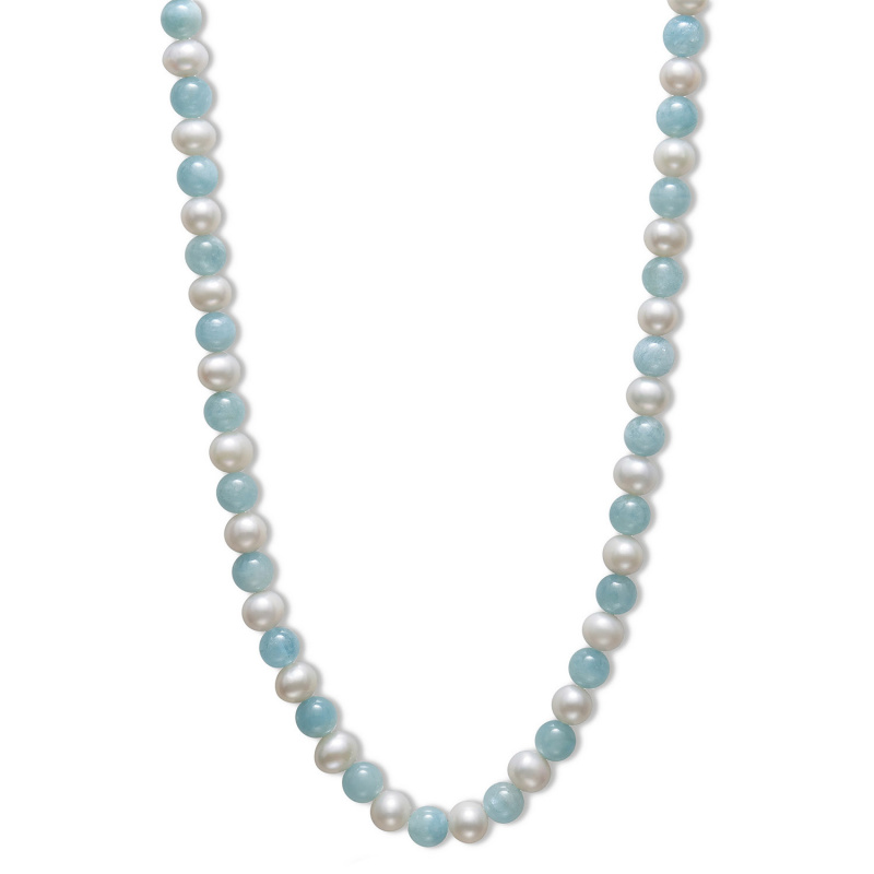 Aquamarine Bead and 5-6mm Cultured Pearl Torsade Necklace with Free Bracelet.  18