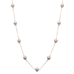 Pink Cultured Freshwater Pearl Station Necklace in 10K Yellow Gold Photo