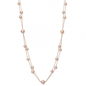 Pink Freshwater Pearl Layered Station Necklace - AA Quality