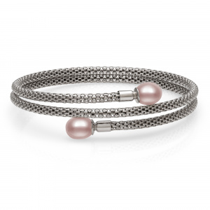 Natural Pink Freshwater Pearl Mesh Bracelet in Sterling Silver Photo