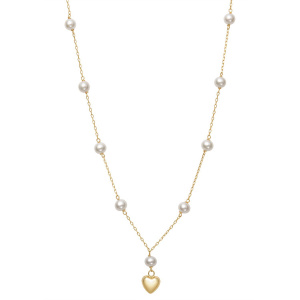 Girls' Freshwater Pearl & Heart Charm Station Necklace Photo