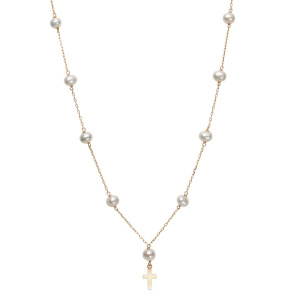 Girls' Freshwater Pearl & Cross Charm Station Necklace Photo