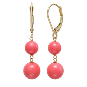 Pink Coral Drop Earring in 14K Yellow Gold  Photo