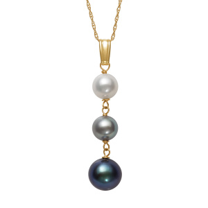 Black Freshwater Pearl Drop Necklace in 14K Gold Photo