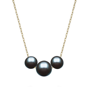Black Freshwater Pearl Necklace in 14K Yellow Gold Photo