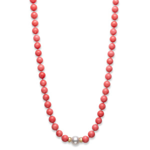 Pink Coral Necklace & White South Sea Pearl Photo