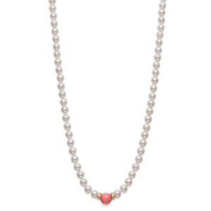 Freshwater Pearl Necklace & Pink Coral - AA Quality Photo