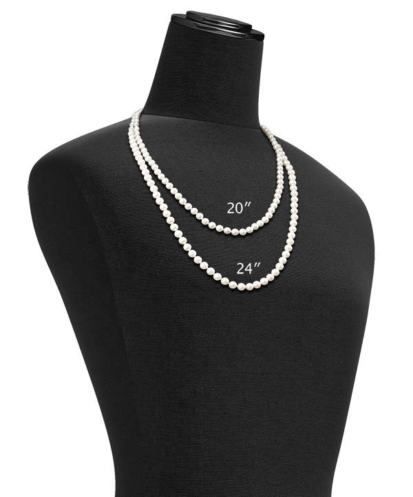20-24 Inch Matinee Pearl Necklace size on Mannequin