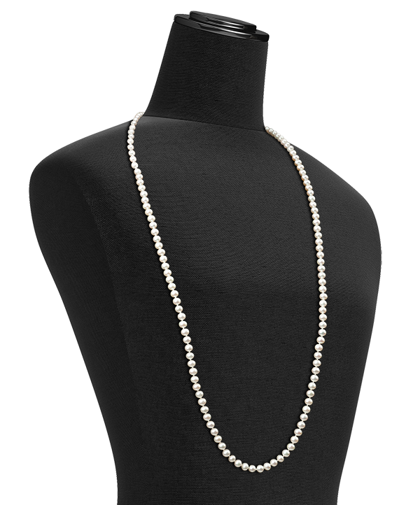 36 inch Opera Pearl Necklace size on Mannequin